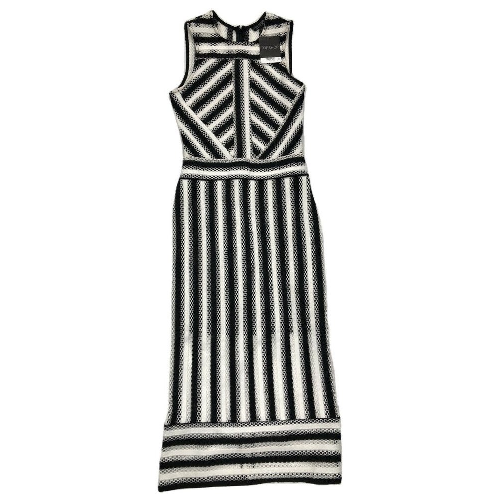 TOPSHOP Airtex Mesh Stripe Midi Dress Sz 2 NWT